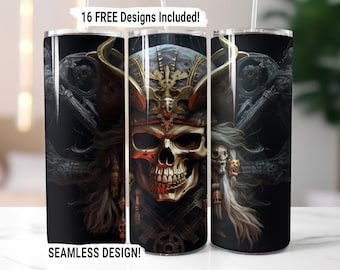 Halloween Skull Scary Pirate Tumbler Wrap Seamless Sublimation PNG, 20 oz Skinny Tumbler Sublimation Design Halloween Digital Download