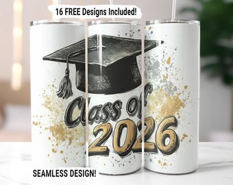 Adesivo para copo térmico "Turma de 2026", Adesivo para copo térmico de formatura com sublimação sem costura, PNG de formatura, Adesivo para copo térmico fino de 590 ml, Design de presente de formatura