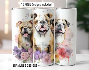 Bulldog hond beker wrap naadloze sublimatie PNG, 20 oz magere beker sublimatie hond moeder beker ontwerp digitale download