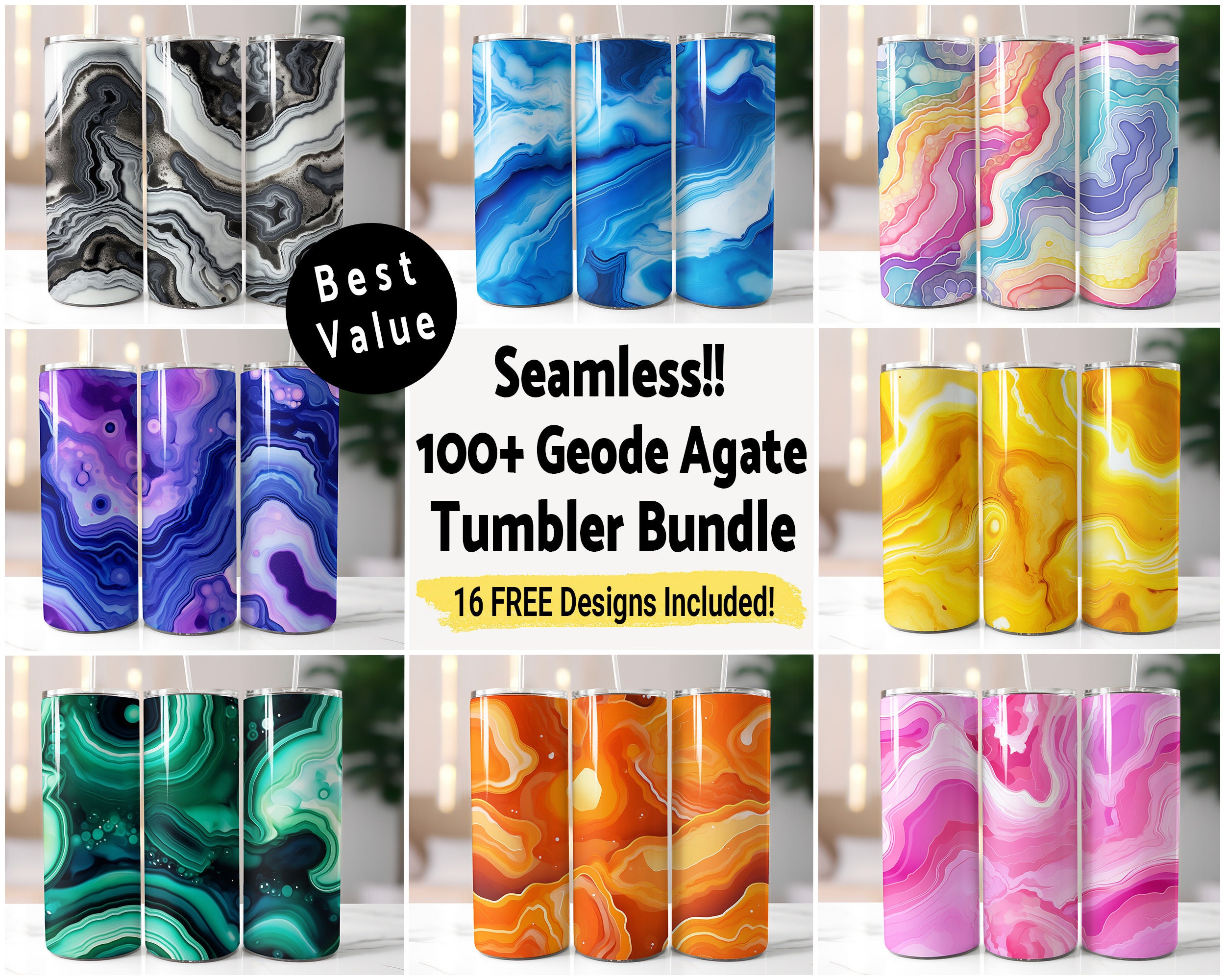 100 Geode Agate Marble Bundle Tumbler Wrap Seamless Sublimation PNG, 20 ...
