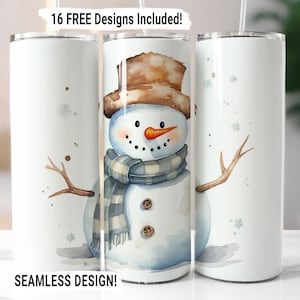 Christmas Snowman Tumbler Wrap Seamless Sublimation PNG, 20 oz Skinny Tumbler Sublimation Design, Christmas Snowman Digital Download