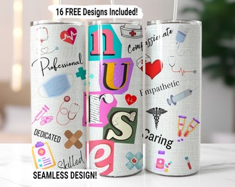Nurse Tumbler Wrap Seamless Sublimation Nursing Design PNG, 20 oz Skinny Tumbler Wrap Nurse Life RN Tumbler PNG Instant Digital Download