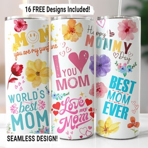 Muttertag Zitat Mama Zitat Floral Tumbler Wrap Nahtlose Sublimation Mama Blumen Design PNG, 20 oz Skinny Tumbler Wrap Mom Life Tumbler PNG