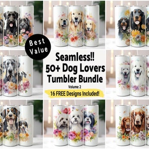 50+ Dog Lovers Bundle Tumbler Wrap Seamless Sublimation PNG, 20 oz Skinny Tumbler Sublimation Design Dogs Digital Download, Volume 2