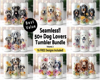 50+ Dog Lovers Bundle Tumbler Wrap Seamless Sublimation PNG, 20 oz Skinny Tumbler Sublimation Design Dogs Digital Download, Volume 2