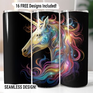 Unicorn Tumbler Wrap Seamless Sublimation PNG, 20 oz Skinny Tumbler Sublimation Design Watercolor Colorful Unicorn Digital Download