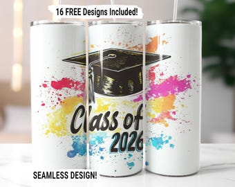 Adesivo para copo térmico "Turma de 2026", Adesivo para copo térmico de formatura com sublimação sem costura, PNG de formatura, Adesivo para copo térmico fino de 590 ml, Design de presente de formatura