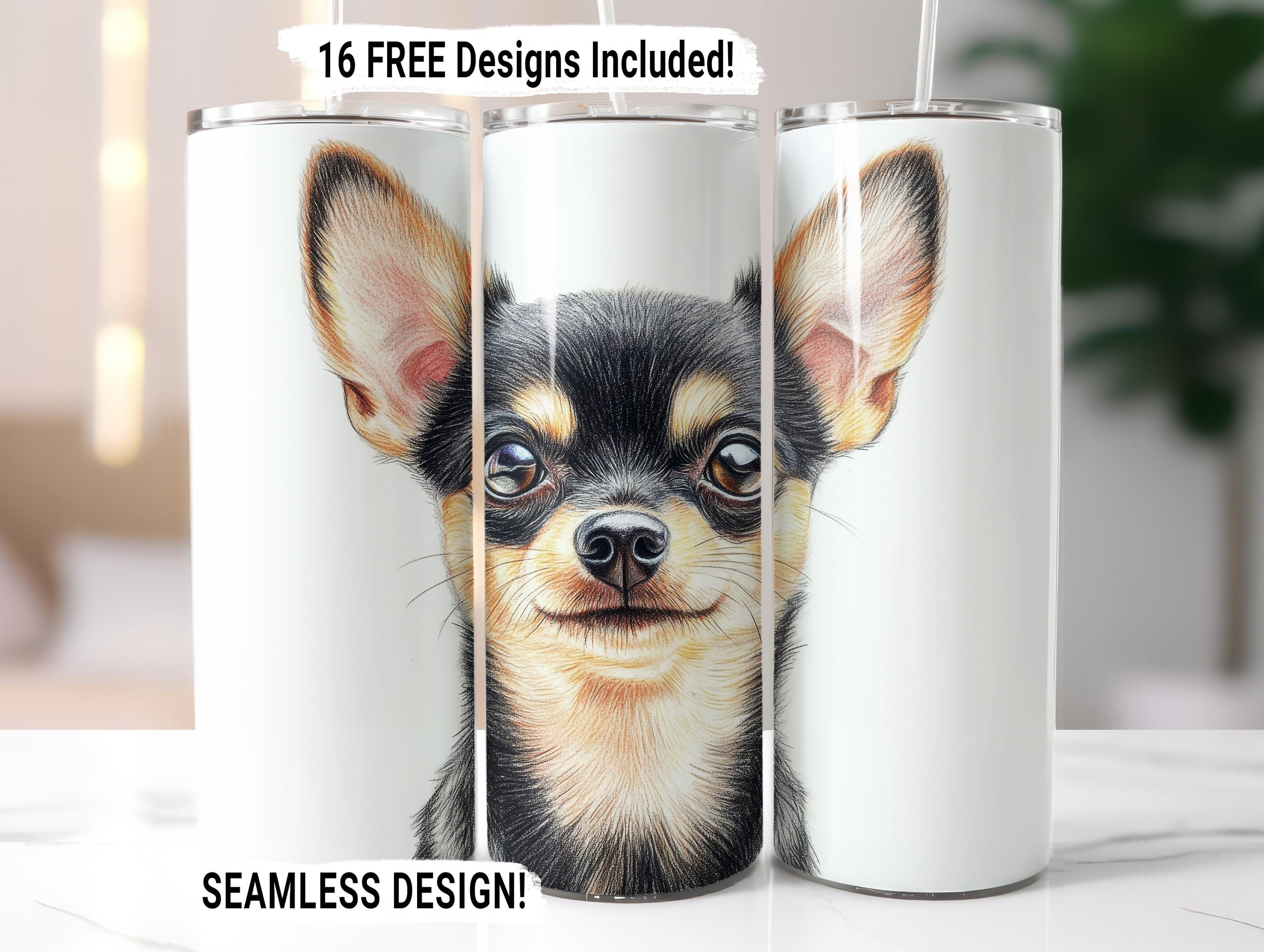 チワワ犬タンブラーラップ シームレス昇華PNG、20オンス スキニー