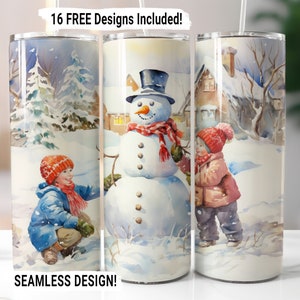 Christmas Snowman Tumbler Wrap Seamless Sublimation PNG, 20 oz Skinny Tumbler Sublimation Design, Christmas Snowman Digital Download