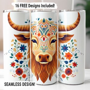 Highland Cow Tumbler Wrap Seamless Sublimation PNG, 20 oz Skinny Tumbler Wrap, Highland Cow Sublimation Design, Digital Download