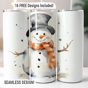 Christmas Snowman Tumbler Wrap Sublimation PNG, 20 oz Skinny Tumbler Sublimation Design, Christmas Snowman Digital Download