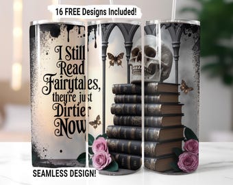 Romantasy Book Lover Tumbler Wrap Design, Seamless Sublimation PNG, 20 oz Skinny Tumbler Wrap, Gothic Fantasy Book Lover Gift, BookTok
