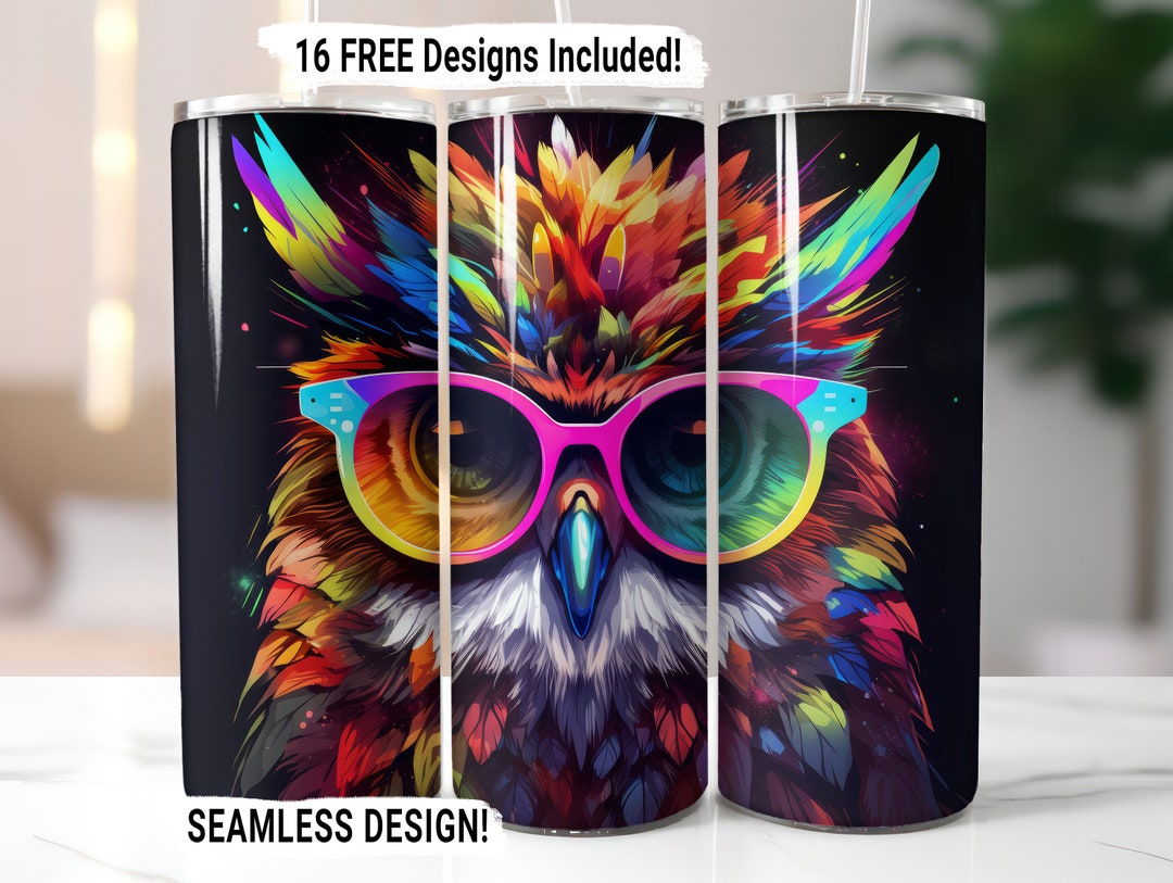 Neon Owl Tumbler Wrap Seamless Sublimation PNG, 20 Oz Skinny Tumbler ...
