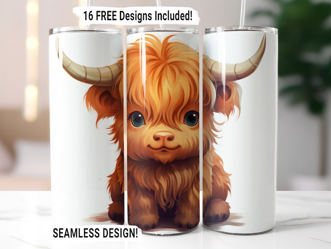Highland Cow Baby Tumbler Wrap Seamless Sublimation PNG, 20 Oz Skinny ...