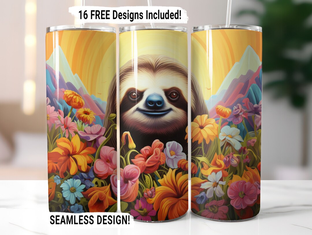 Sloth Flower Painting Tumbler Wrap Seamless Sublimation PNG, 20 Oz ...