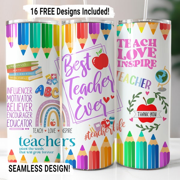 Teacher Tumbler Wrap Seamless Sublimation Teacher Appreciation Design PNG, 20 oz Skinny Tumbler Wrap Teacher Life Tumbler PNG Download