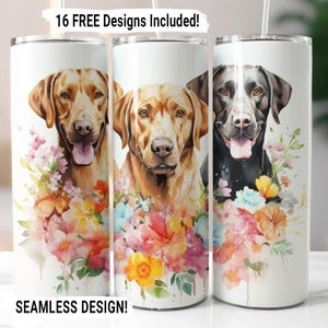 Labrador Retriever Tumbler Wrap Seamless Sublimation PNG, 20 oz Skinny Tumbler Sublimation Dog Mom Tumbler Design Digital Download