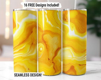 Geode Agate Marble Tumbler Wrap Seamless Sublimation Design PNG, Yellow, 20 oz Skinny Tumbler Wrap Digital Download