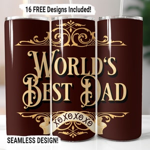 Dad Tumbler Wrap Seamless Sublimation, Father&#39;s Day Tumbler Design PNG, 20 oz Skinny Tumbler Wrap, World&#39;s Best Dad Gift, PNG Download Only
