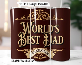 Pappa Tumbler Wrap Sömlös Sublimering, Fars dag Tumbler Design PNG, 20 oz Small Tumbler Wrap, Världens bästa pappapresent, PNG Endast Nedladdning