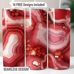 Geode Agate Marble Tumbler Wrap Seamless Sublimation Design PNG, Red White, 20 oz Skinny Tumbler Wrap Digital Download
