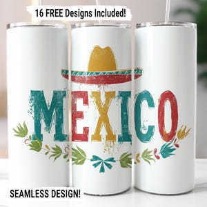Mexican Patriotic Tumbler Wrap, Seamless Mexican Tumbler PNG, Latino 20oz Sublimation Tumbler PNG, Straight Skinny Tumbler Digital Download