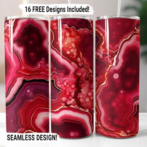 Geode Agate Marble Tumbler Wrap Seamless Sublimation Design PNG, Red, 20 oz Skinny Tumbler Wrap Digital Download