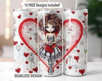 Valentine Cupid Tumbler Wrap Seamless Sublimation PNG, 20 oz Skinny Tumbler Sublimation Design, Valentines Day Hearts Love, Digital Download