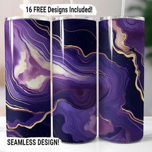 Geode Agate Marble Tumbler Wrap Seamless Sublimation Design PNG, Purple and Black, 20 oz Skinny Tumbler Wrap Digital Download