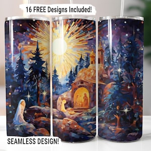 Christmas Nativity Scene Tumbler Wrap Seamless Sublimation PNG, 20 oz Skinny Tumbler Sublimation Design, Christmas Nativity Digital Download
