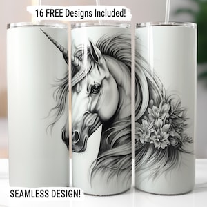 Unicorn Tumbler Wrap Seamless Sublimation PNG, 20 oz Skinny Tumbler Sublimation Design Watercolor Colorful Unicorn Digital Download