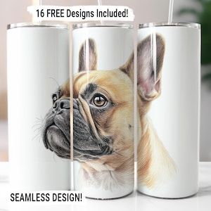 French Bulldog Dog Tumbler Wrap Seamless Sublimation PNG, 20 oz Skinny Tumbler Sublimation Dog Mom Tumbler Design Digital Download