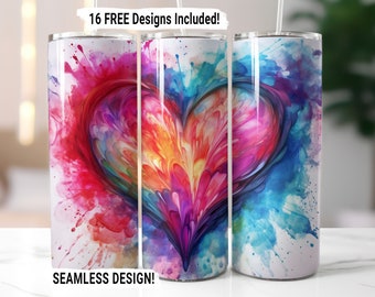 Valentine Heart Tumbler Wrap Seamless Sublimation PNG, 20 oz Skinny Tumbler Sublimation Design, Valentines Day Hearts Love, Digital Download