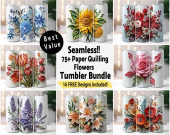 Può includere: Set di 16 disegni di sublimazione con fiori di quilling di carta. I disegni includono una varietà di fiori, tra cui rose, girasoli, gigli e lavanda. I disegni sono perfetti per creare bicchieri personalizzati, tazze e altri regali personalizzati. Seamless!! 75+ Paper Quilling Flowers Tumbler Bundle 16 FREE Designs Included!
