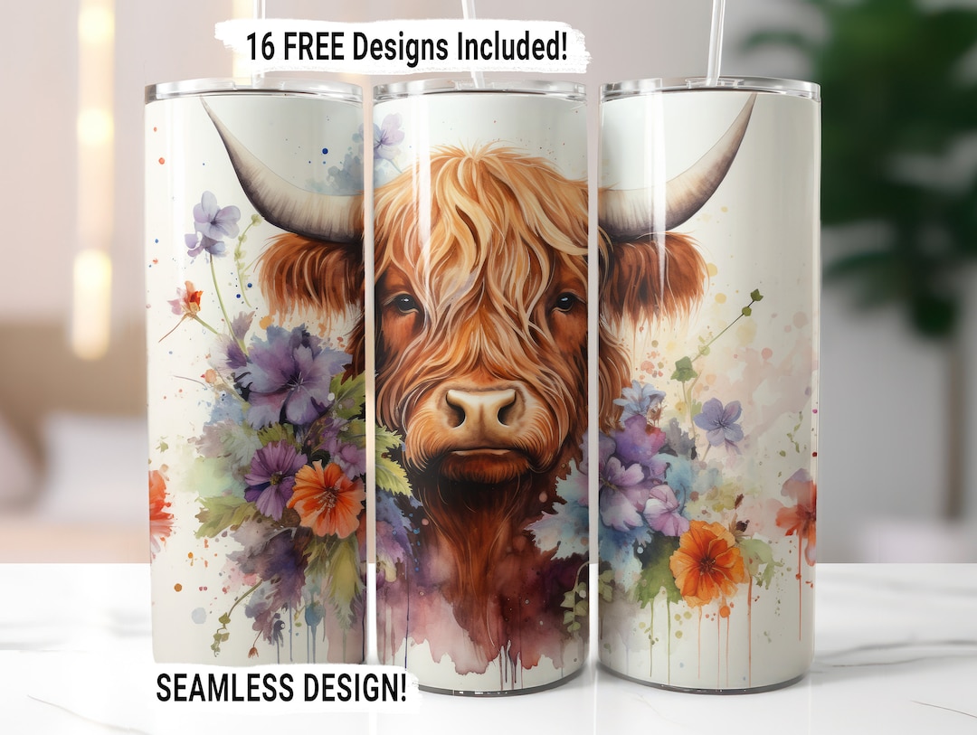 Highland Cow Tumbler Wrap Seamless Sublimation PNG, 20 Oz Skinny ...