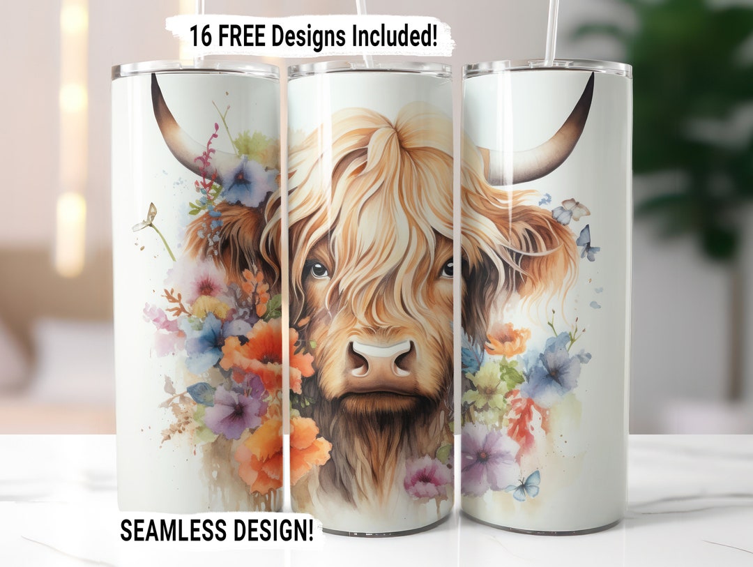 Highland Cow Tumbler Wrap Seamless Sublimation PNG, 20 Oz Skinny ...