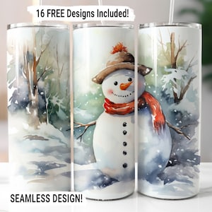 Christmas Snowman Tumbler Wrap Seamless Sublimation PNG, 20 oz Skinny Tumbler Sublimation Design, Christmas Snowman Digital Download