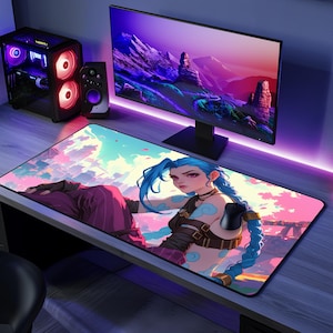Jinx League of Legends Schreibtischunterlage | Anime Gaming Mousepad | Entspanntes Jinx Design | LoL Schreibtischunterlage | League of Legends Schreibtisch Accessoire