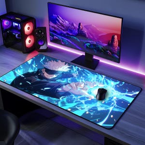 Gojo Satoru Anime Desk Mat | Japanese-Inspired Mousepad | Large Gaming Desk Mat | Minimal Background | Stylish Anime Decor