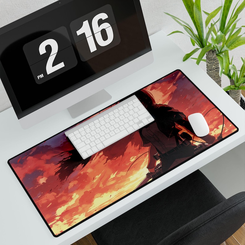 Mikasa Ackerman-muismat | Attack on Titan-bureaumat | Uniek animecadeau | Mikasa Gaming-muismat | Esthetisch bureaukussen | Bureaumat met AOT-thema afbeelding 5