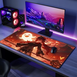 Hu Tao Genshin Impact Deskmat | Anime Gaming Mousepad | Aesthetic Desk Pad | Unique Genshin Gift | Stylish Office Decor | XXL Desk Mat