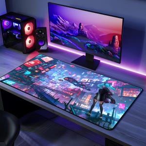 Anime Cyberpunk Girl | Anime Mouse Pad | Gaming Desk Accessories | Office Decor | Computer Desk Blotter
