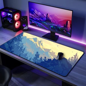 Anime Mountain Range Gaming Desk Mat | Scenic Landscape Desk Pad | Large Anime Mouse Pad | Nature-Inspired Deskmat | Aesthetic Gaming Setup