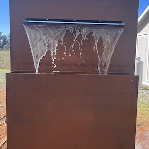 Corten Steel Water Feature with Waterfall and Planter