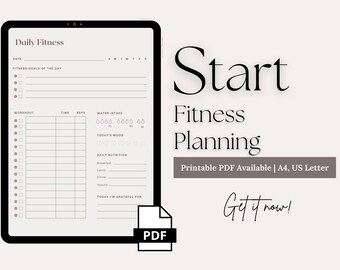 Printable Daily Fitness Planner, One-Page Workout Planner, Instant Download, Digital Planner, A4 & US Letter Size, Daily Nutrition Tracker