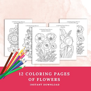 Detaillierte Blumen Malvorlagen | Von der Natur inspirierte Designs (Digitaler Download)