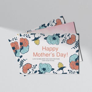 Tarjeta del Día de la Madre con descarga digital / Elegante diseño floral imprimible para mamá / No personalizable / Idea de regalo DIY instantánea / Tarjeta para mamá
