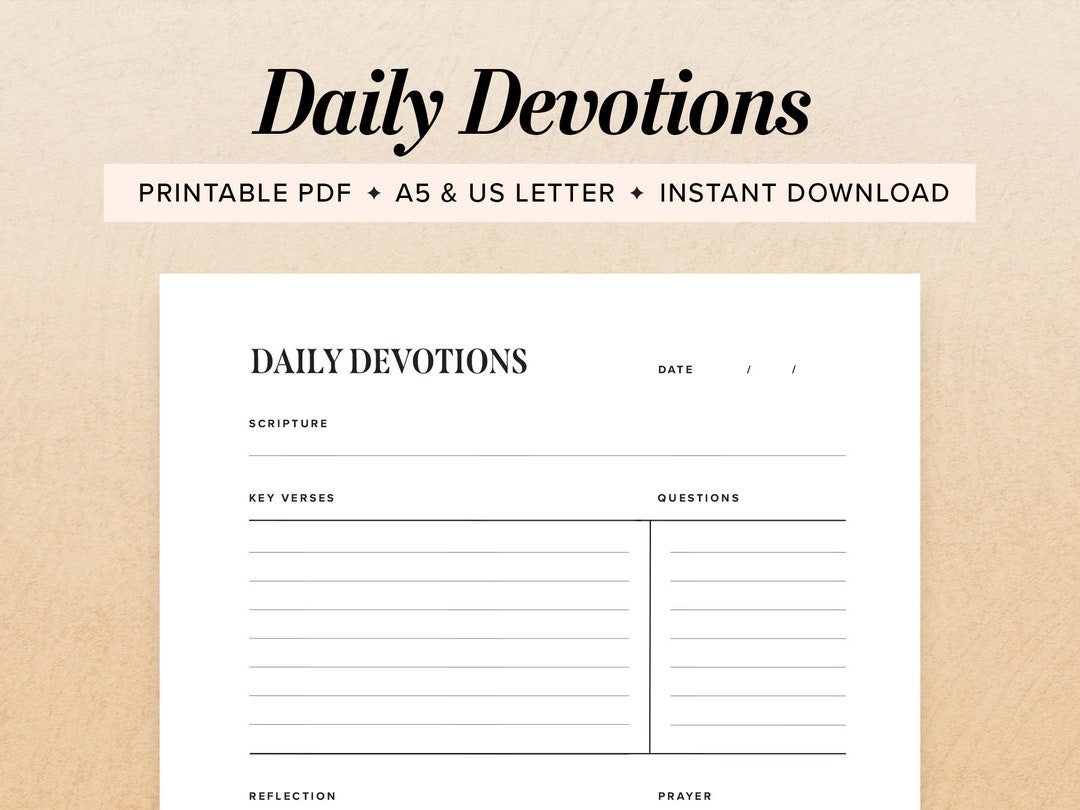 Daily Devotions Printable | Christian Planner and Journal Inserts | A5 ...