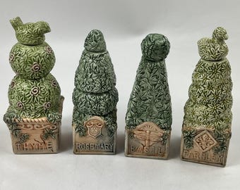 Pino Silvestre Vtg Topiary Spice Jar Set 4pc Lot Ceramic Kitchen Herb Canisters