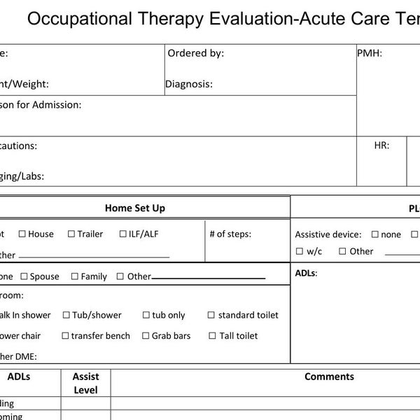 Digital File-Occupational Therapy Acute Care Evaluation Template